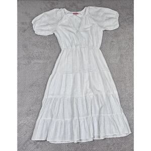 Betsy Johnson Tiered Dress Spectator Women White Speckle VNeck Cinch Waist Large